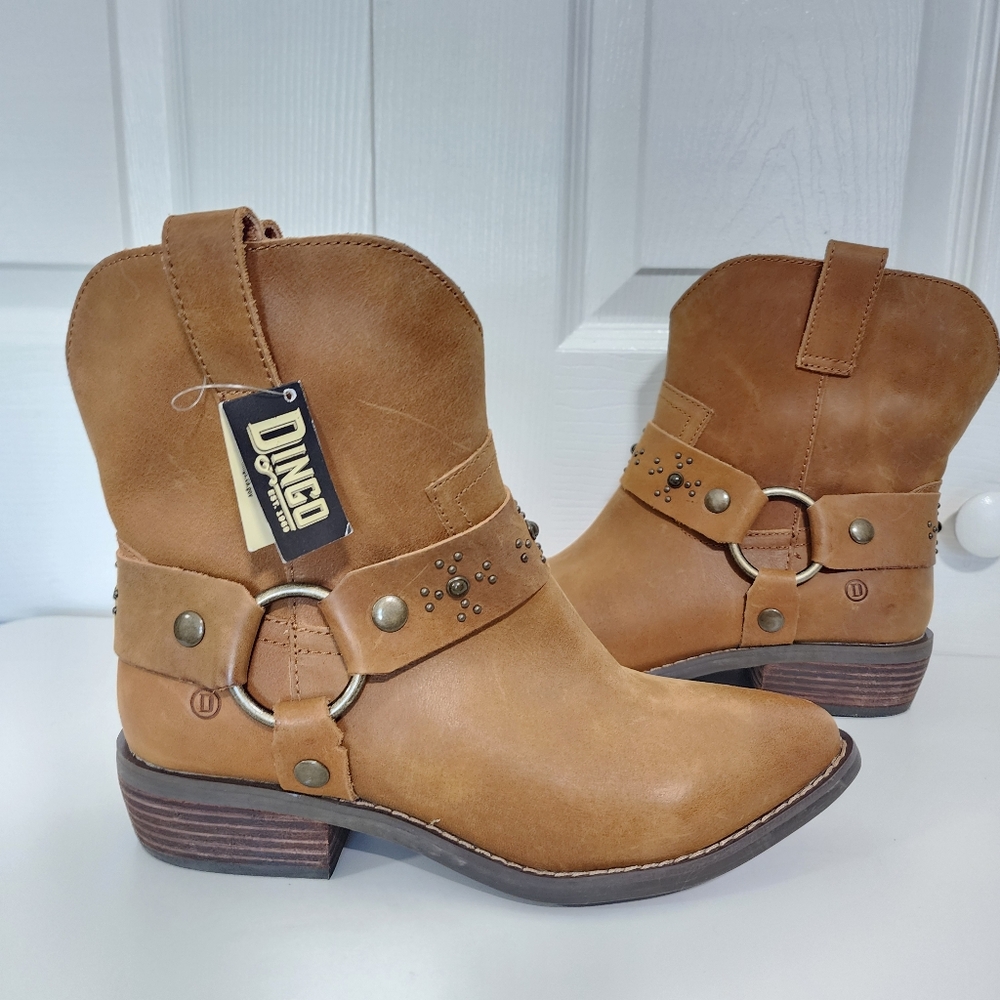 Dingo Brown Western Boots with Studded Straps